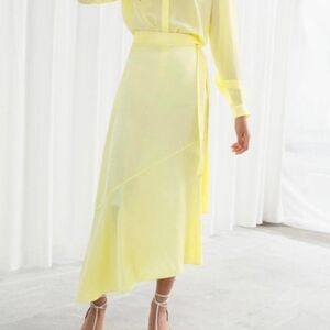 & Other Stories Satin Asymmetrical A-Line Wrap Skirt Pale Yellow Size 2